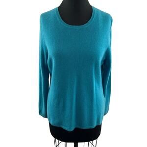 Lord & Taylor CASHMERE Long Sleeve Sweater Turquoise Blue Teal Round Neck Sz XL